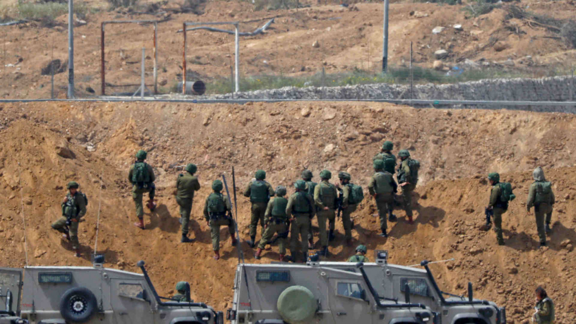 Israeli soldiers along the Gaza strip border 