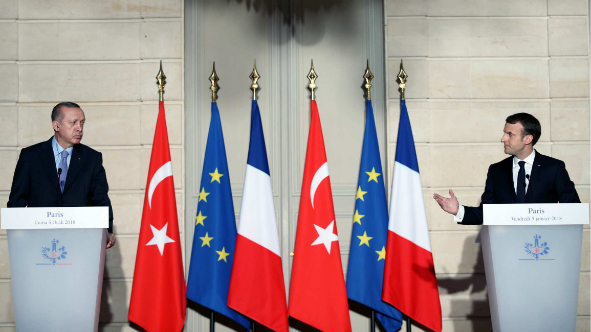 Erdogan and Macron at a joint Paris press conference