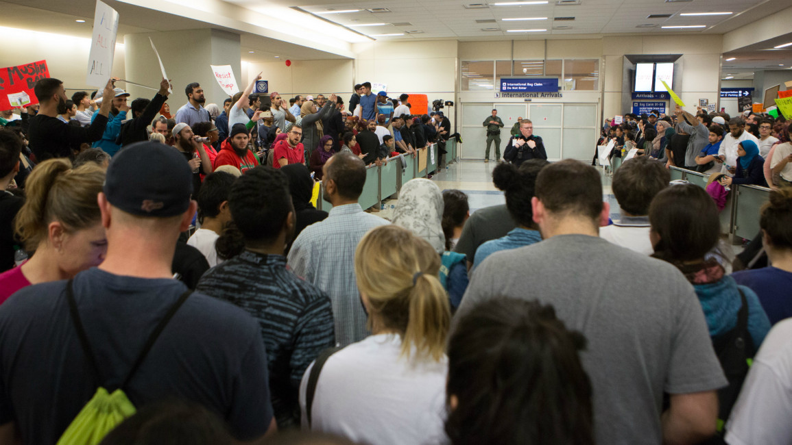 US airport travel ban -- AFP