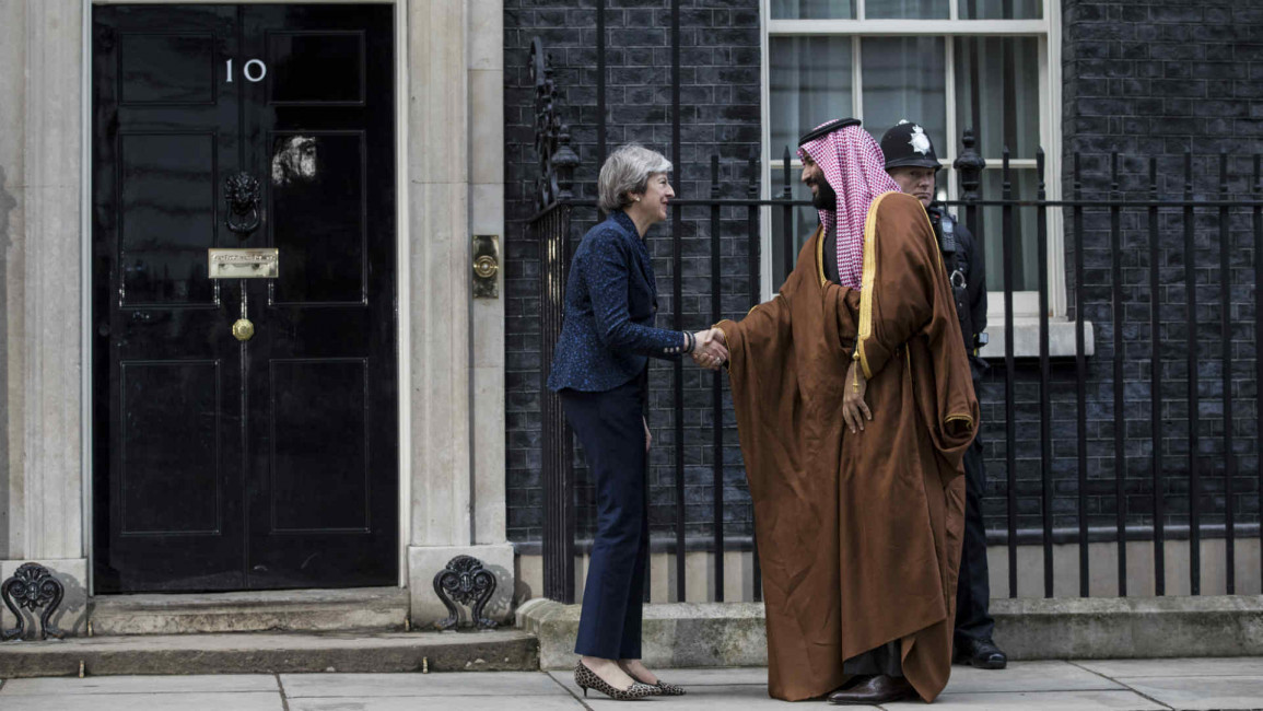 Theresa May greets Mohammed bin Salman