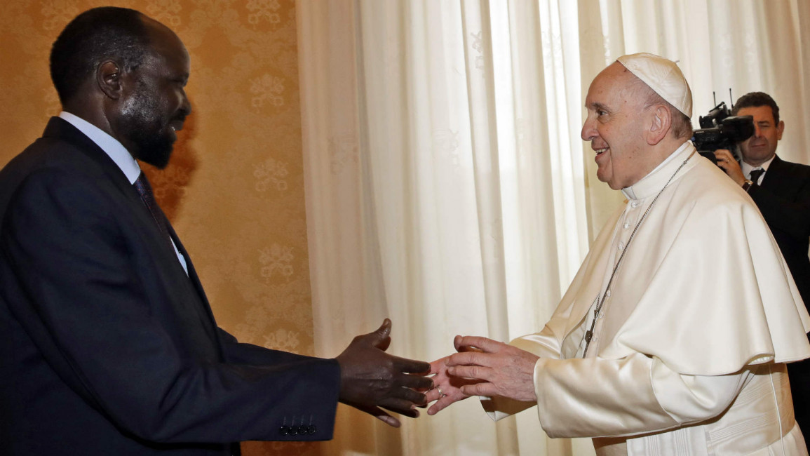 Pope with South Sudan's President Salva Kiir Mayardit [Getty]