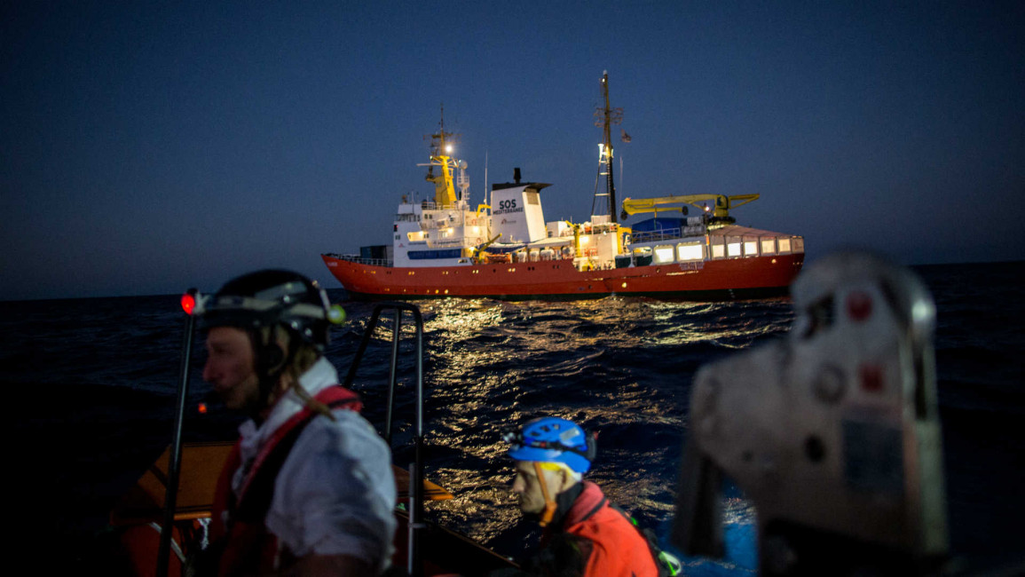 An SOS ship during a rescue operation off Libya