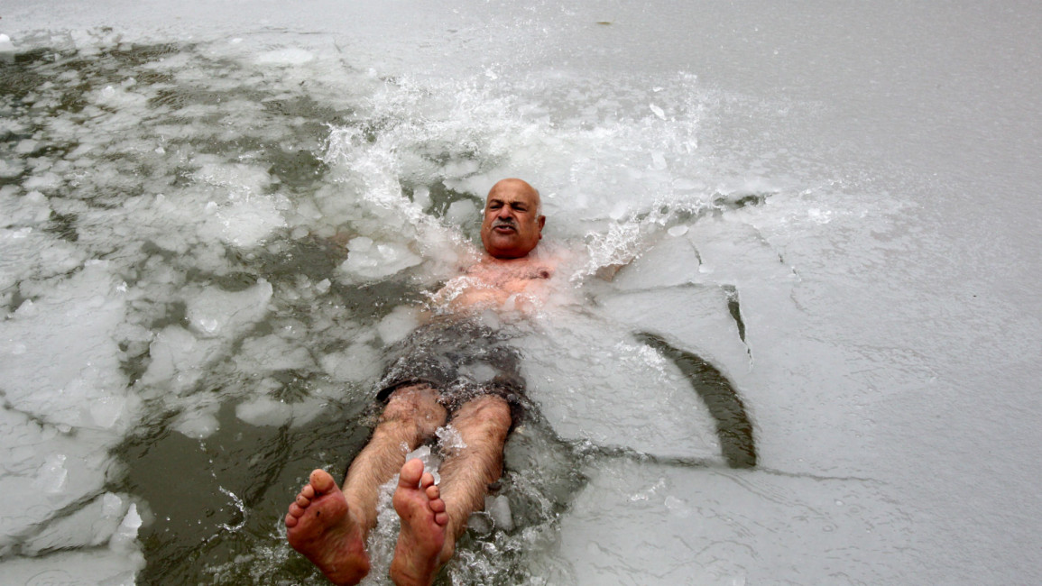 Ishaq Abu Romeileh Palestinian icy swim AFP