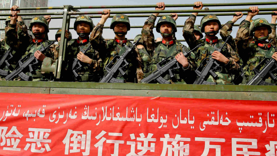 Chinese military police in Xinjiang
