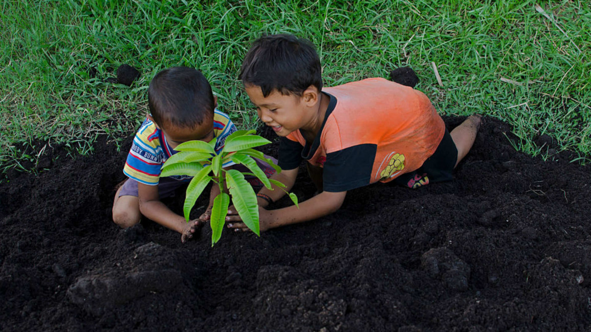 Kids plant trees Indonesia - Getty