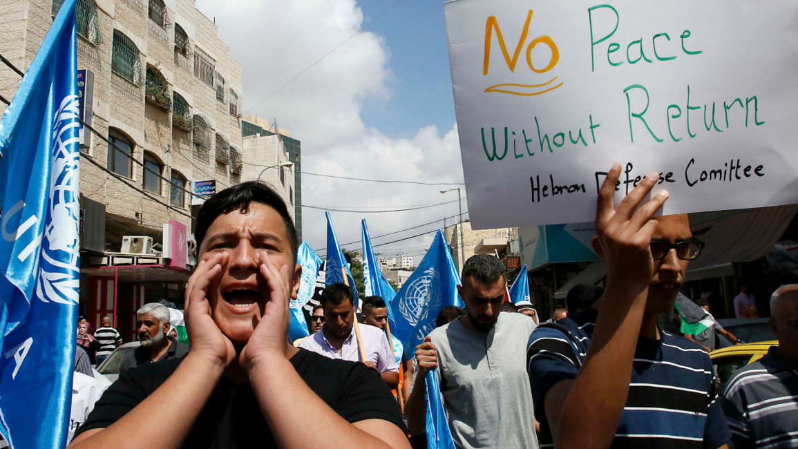 Palestinian protesters UNRWA -- AFP