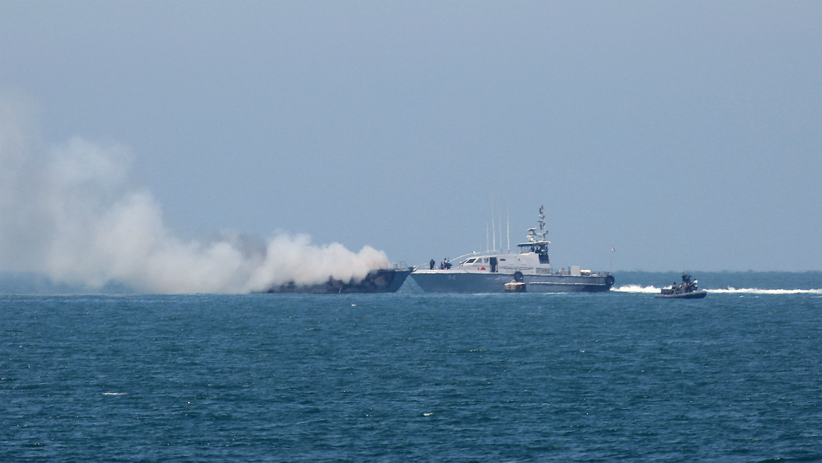 Egypt navy boat on fire
