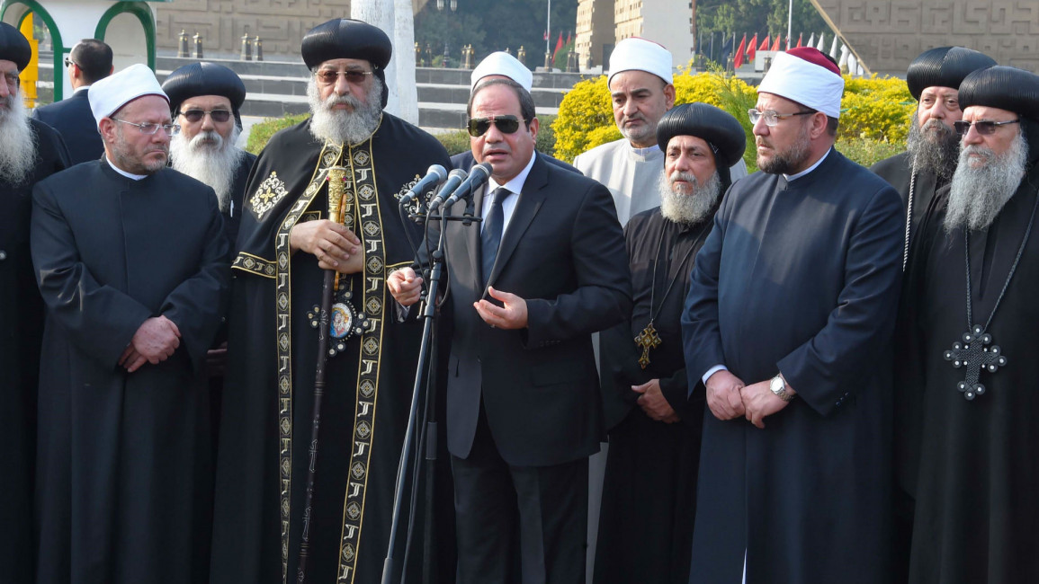 Sisi at the funeral of church bombing victims [Anadolu]