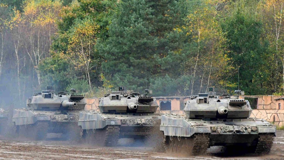 German Leopard tanks during drill