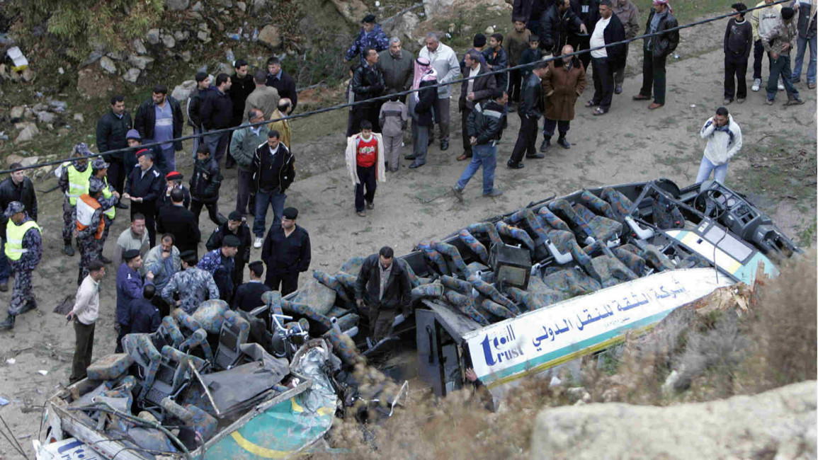 Bus wreckage in Jordan
