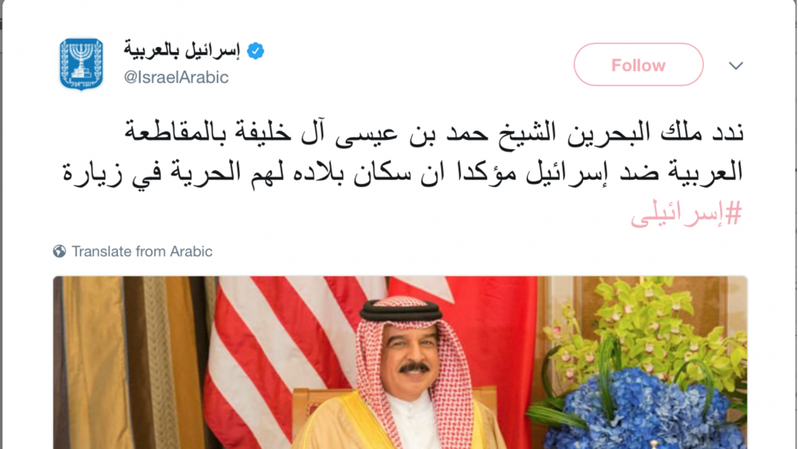 Israel MFA twitter tweet Bahrain king