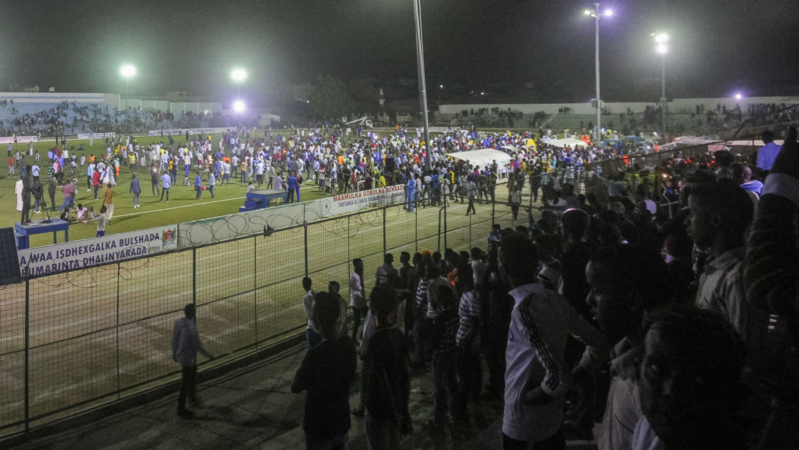  Somali football match  played at night [AFP]