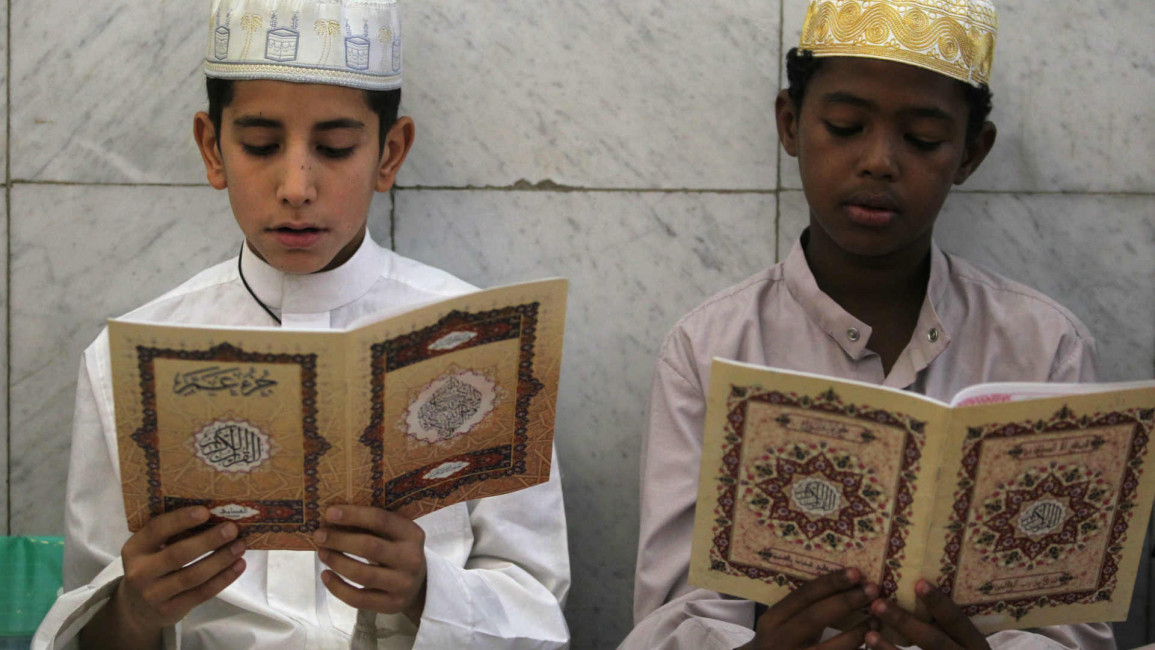 Muslim boys at religious school