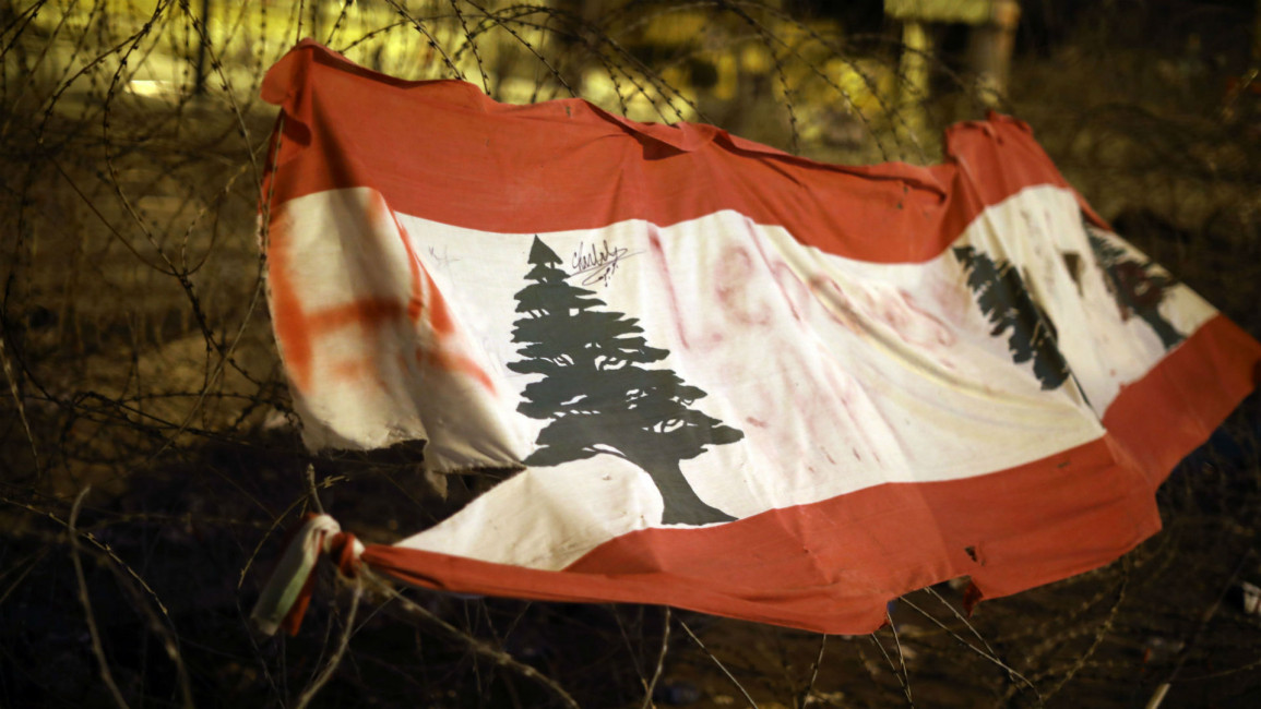 Lebanon protest, flag - Getty