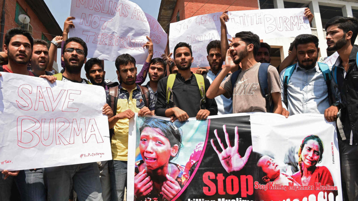 Kashmir Rohingya protest AFP