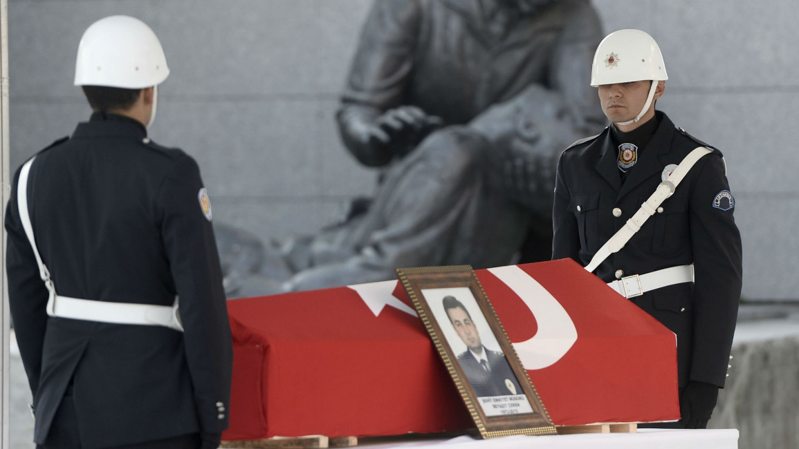 Funeral ceremony of Turkish police killed in terrorist attack
