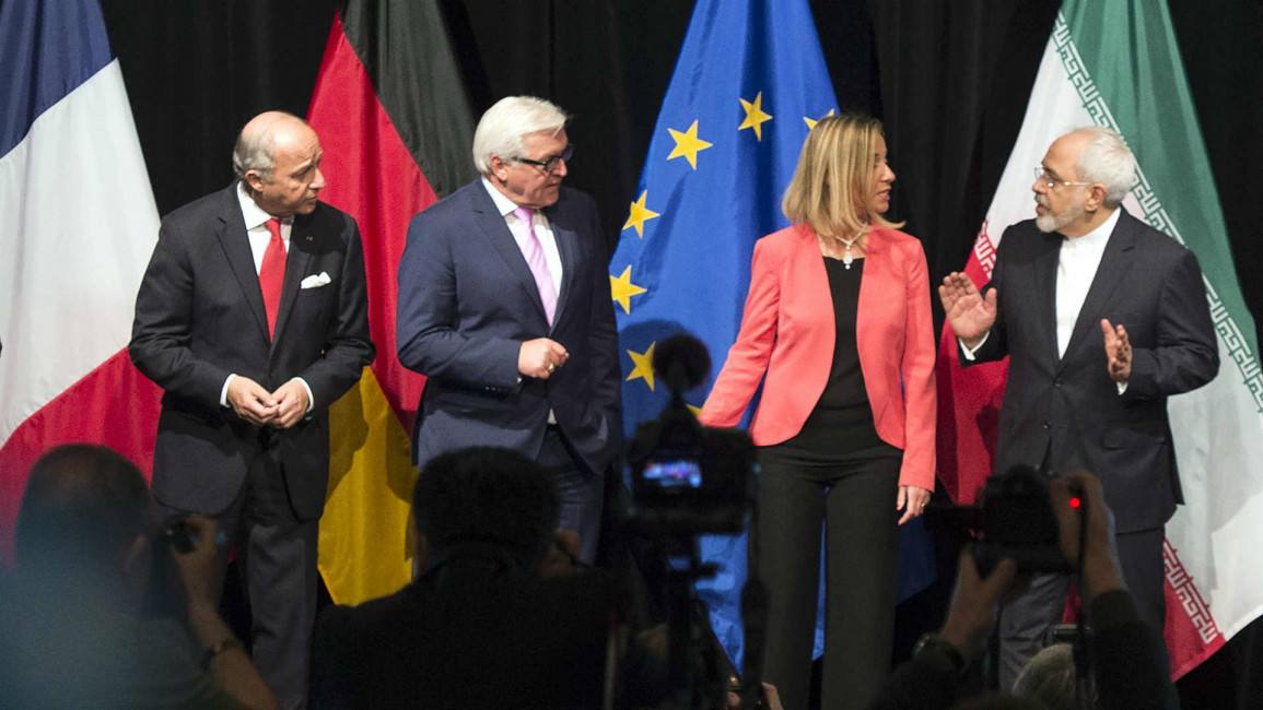 Javad Zarif with French, German, EU foreign affairs ministers