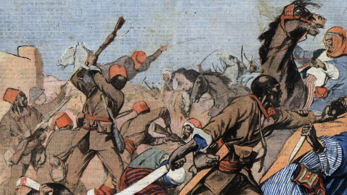French Senegalese troops fighting Druze horsemen