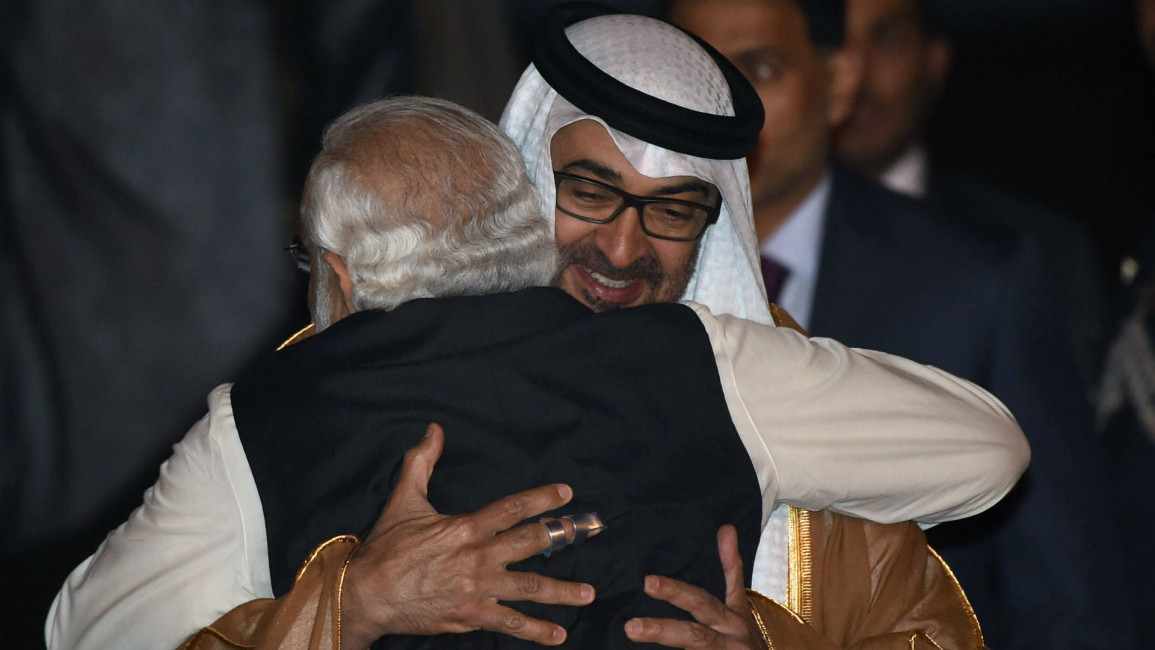 Narendra Modi UAE crown prince Mohammed bin Zayed [AFP]