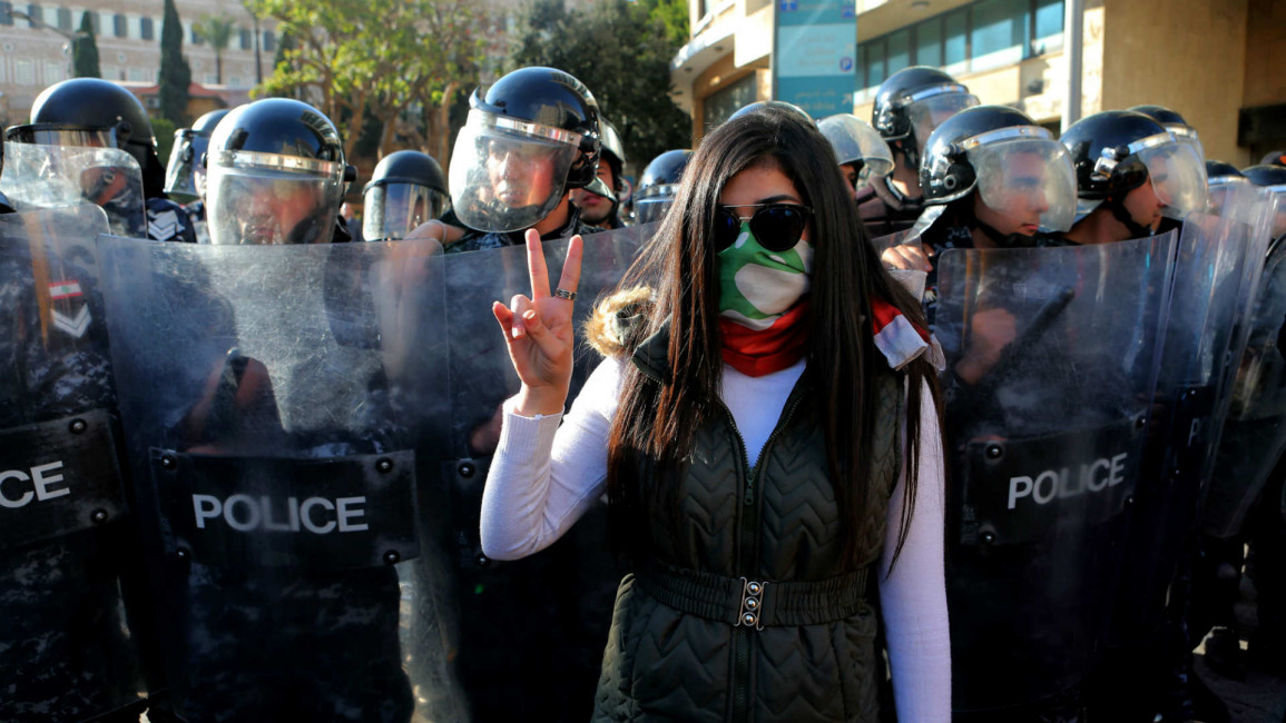 Lebanese woman protest police - Getty