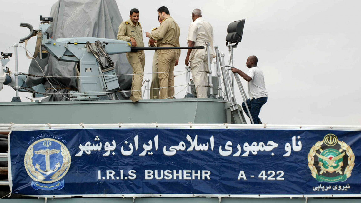 Iran navy personnel aboard warship