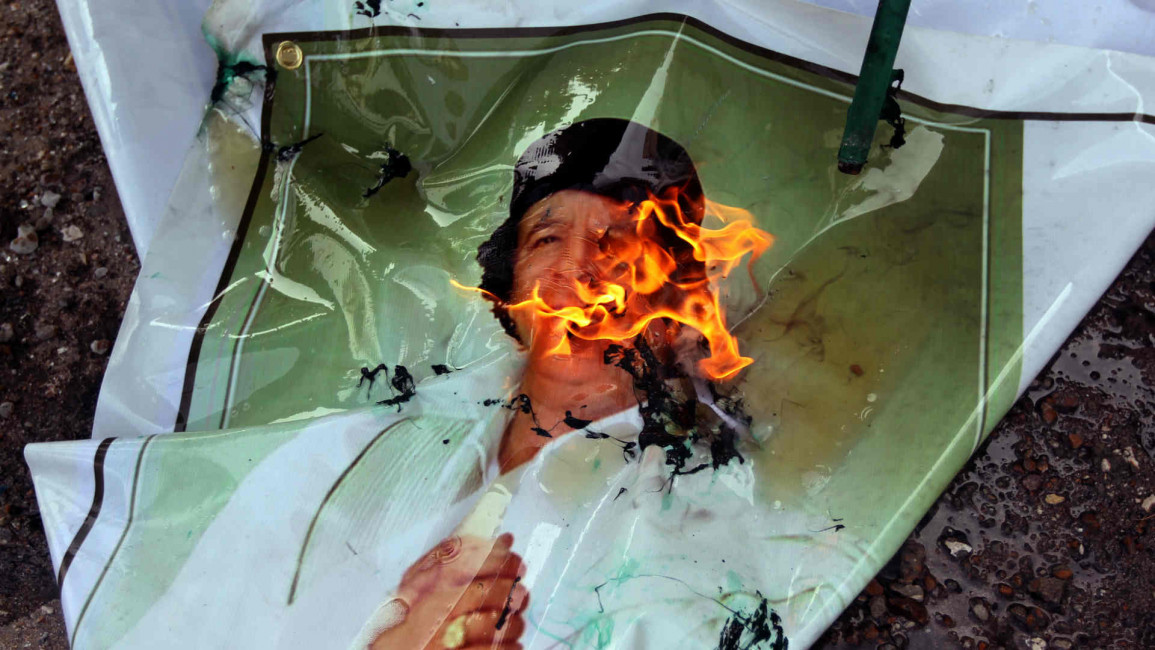 gadhafi burning poster