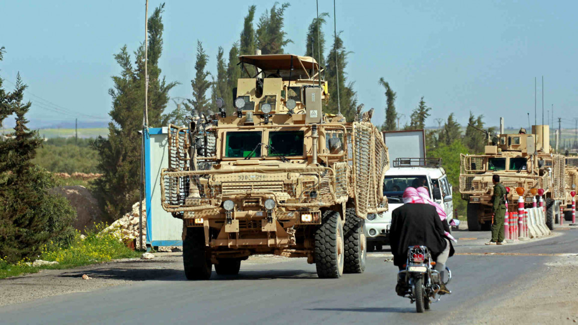 US-backed coaltion vehicle Manbij April 2018 - AFP
