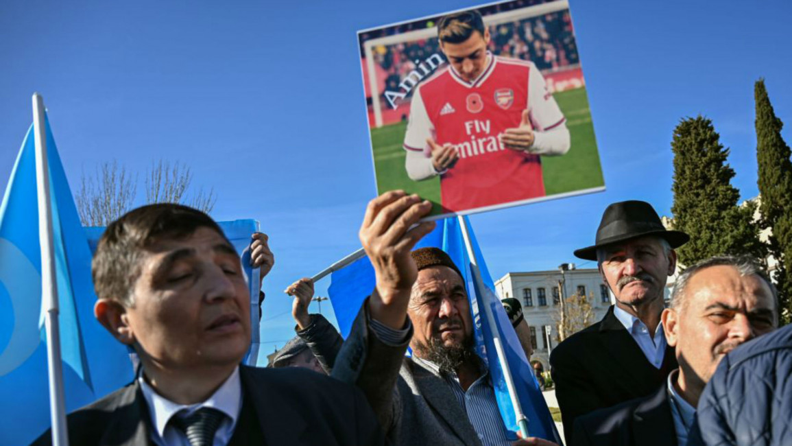 Uighur Ozil protest - AFP
