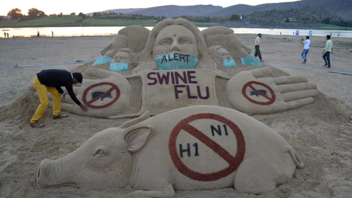Swine flu india sculpture