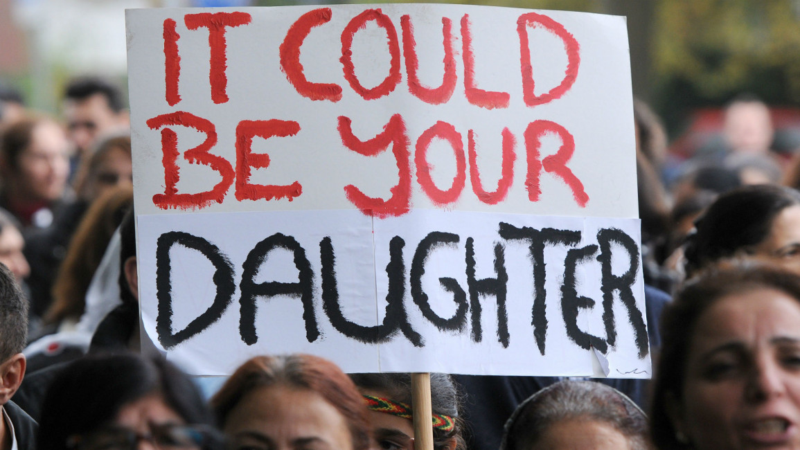 yazidi rape protest [GETTY]