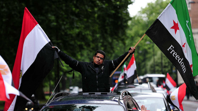 Pro-Morsi protester holds up free syrian flag