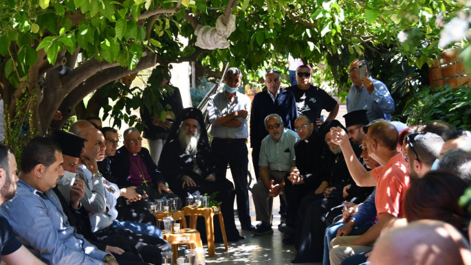 Palestinian Christians meet with Sheikh Jarrah residents for Eid. [TNA/Jessica Buxbaum]